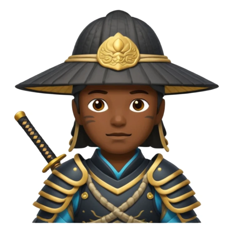 Samurais in Hat, Warrior in armor holding wide hat sticker