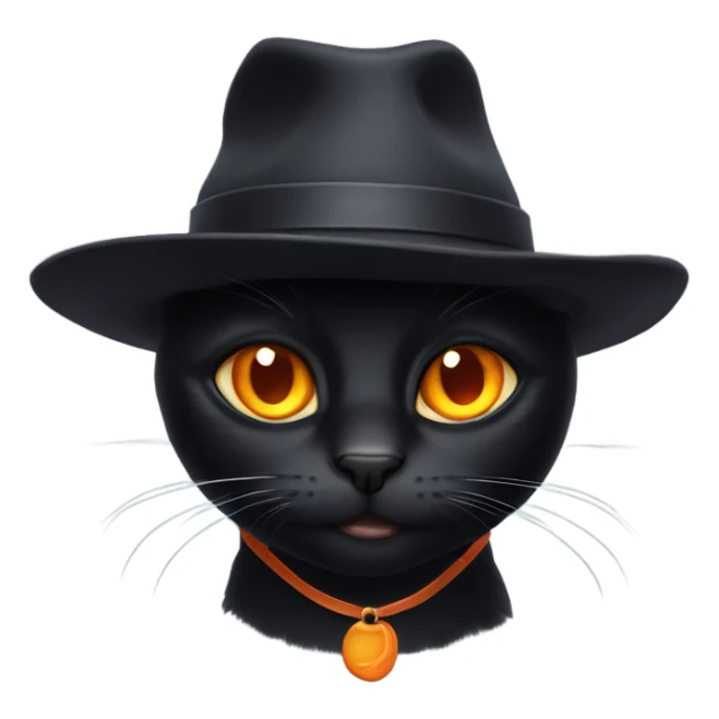 Black cat with orange eyes wearing a hat sticker
