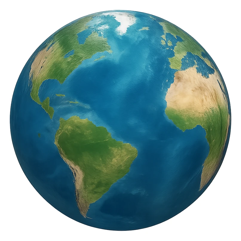 realistic earth globe with blue oceans and green continents, no background sticker