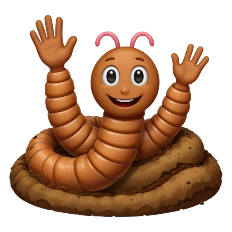 Happy worm waving from dirt hole sticker