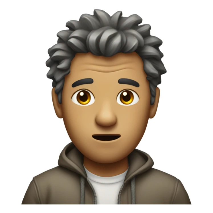 man with disheveled hair, ragged chlothing, and shaking  sticker