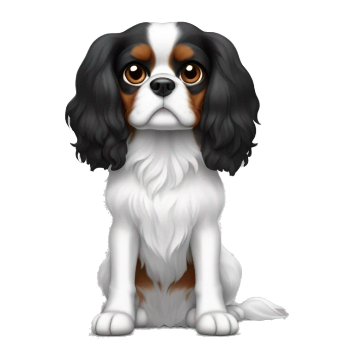 The cavalier King Charles spaniel dog. A black and white dog. With black ears, brown eyebrows, black in the middle of the muzzle, the rest is white. The belly is white, the back is black. The dog is sitting sticker