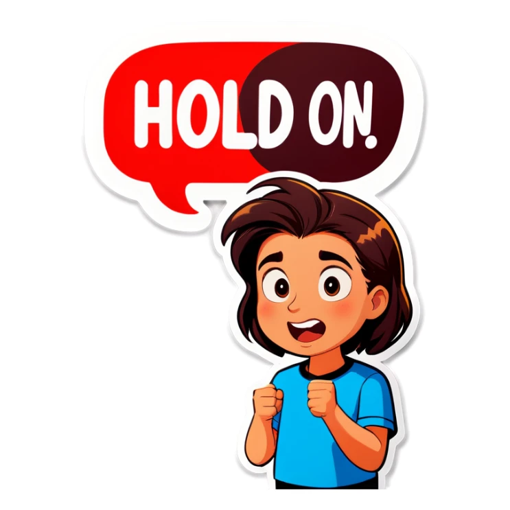 The words - Hold on! written in a speech bubble  sticker