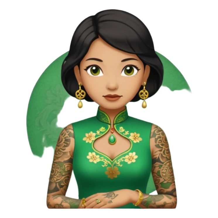 ancient woman with tatooed and green cheongsam sticker