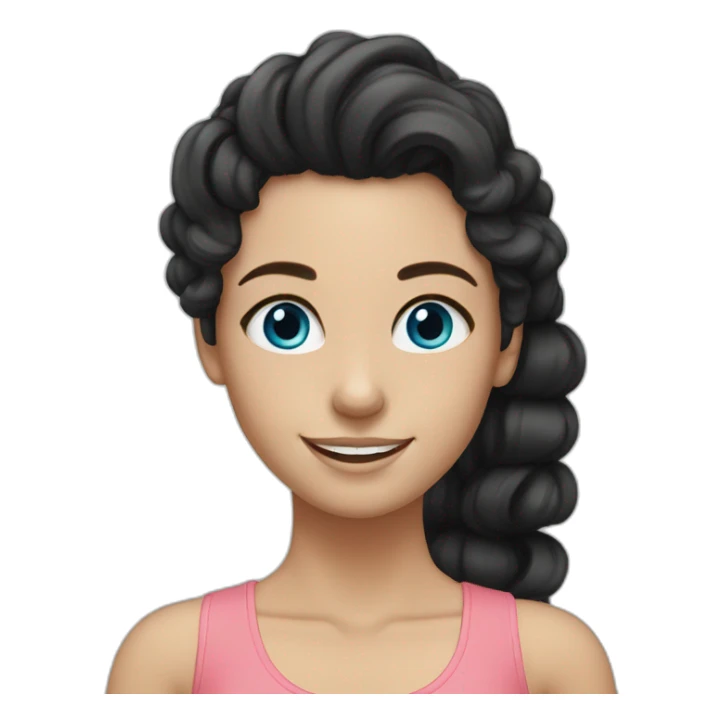 white girl with black long curly ponytail and blueeyes smiling sticker
