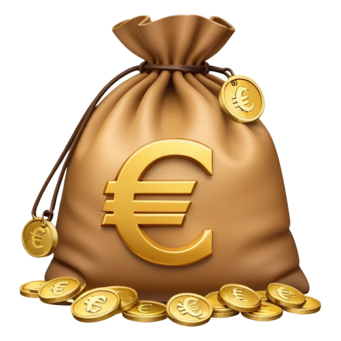 money bag with euro symbol, slight glow, coins spilling out sticker