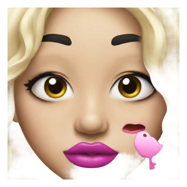 face with duck lips and peace sign with pink lipstick and blonde hair sticker