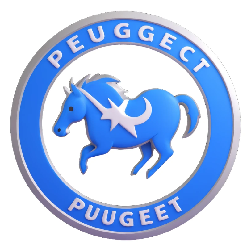 3D circular pattern with white "Peugeot" text in the center, blue and silver color scheme, modern style sticker