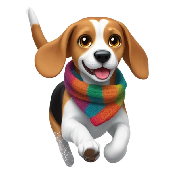 Beagle with winter clothing playing in the snow sticker