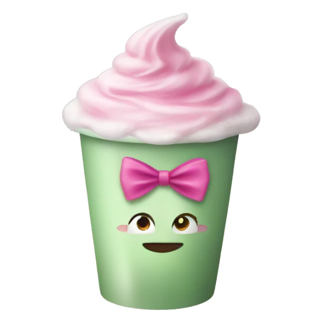 Cute Iced macha cup with a pink bow on the cup sticker