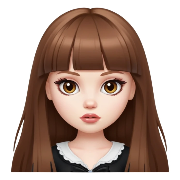 pretty bratz baddie, pale skin, bangs long brown hair sticker