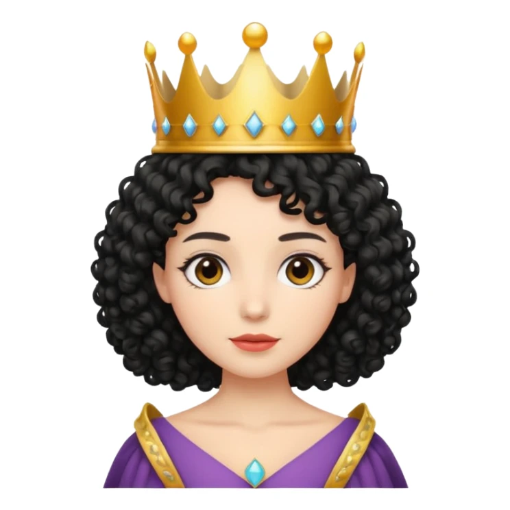 Wearing a crown with black tight curly shoulder length hair  sticker