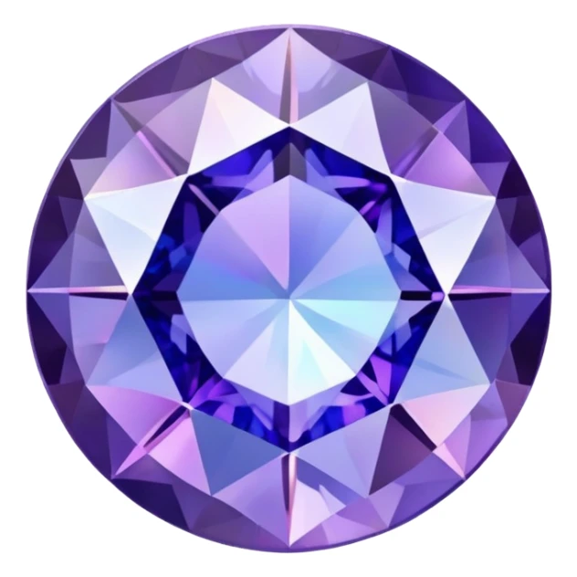 Precision round cut tanzanite with lavender-blue color flash and holographic rainbow effect sticker