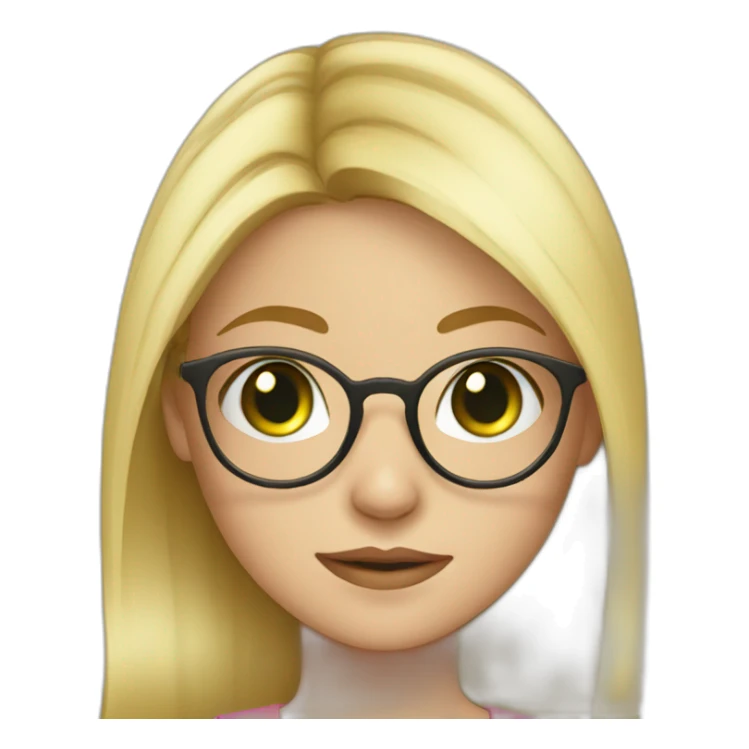 young blonde girl with glasses, round face, picky nose, green eyes sticker