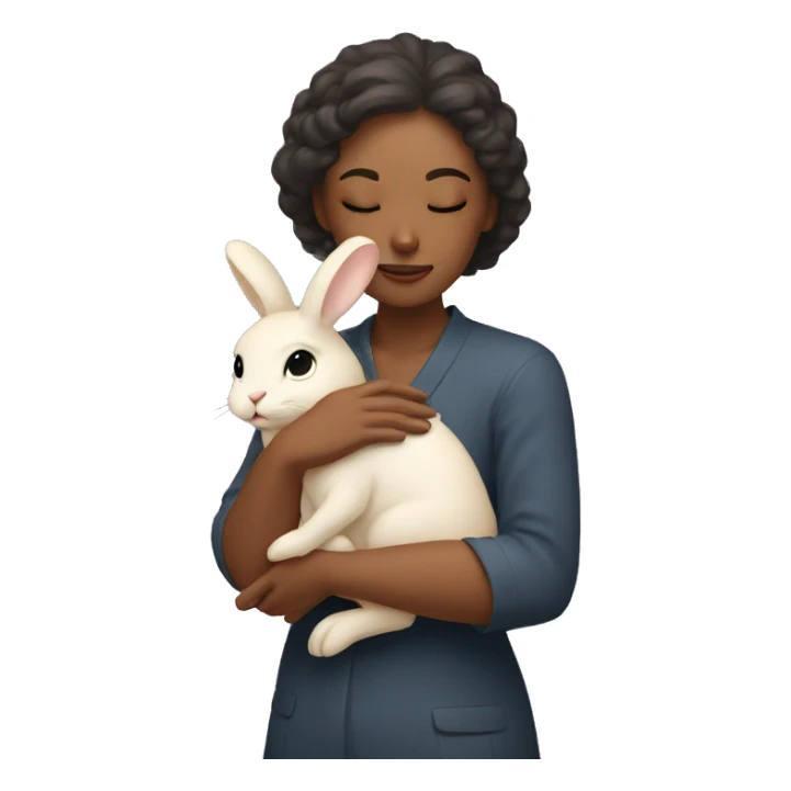A lady holding beige bunny and hugging him with her eyes closed   sticker