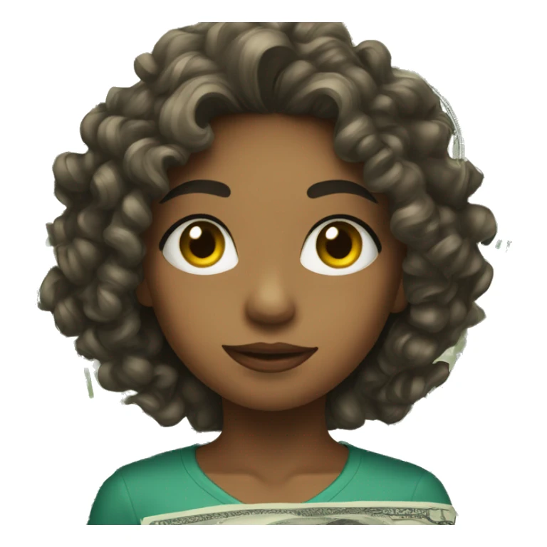 Girl with curly hair with dollars sticker