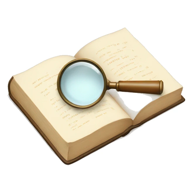 An open book in beige tones with a magnifying glass on it sticker