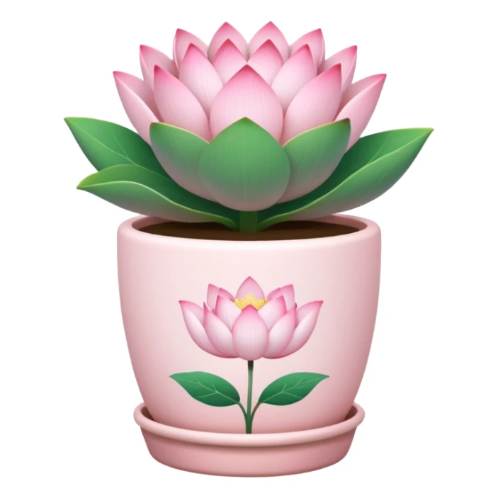 Short, cylindrical ceramic flower pot in pastel pink, containing a lotus flower plant. sticker