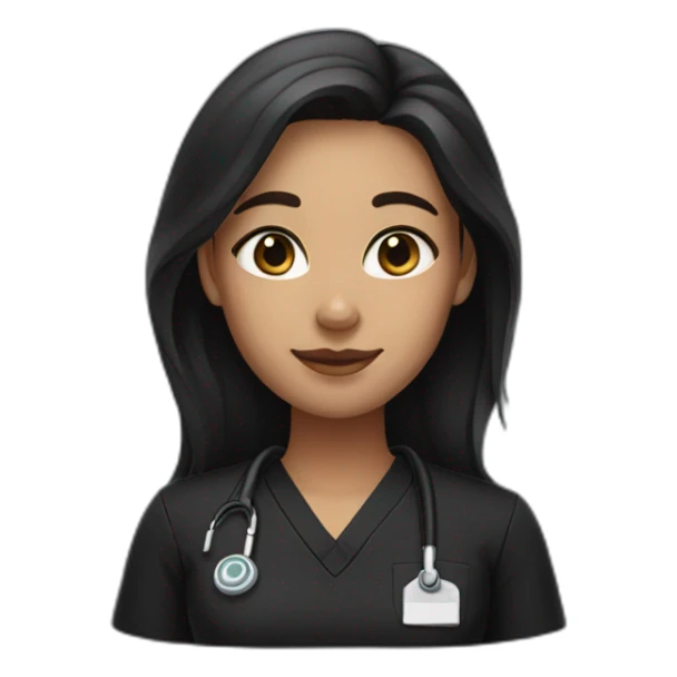 girl with middle part and dark brown hair in black scrubs sticker