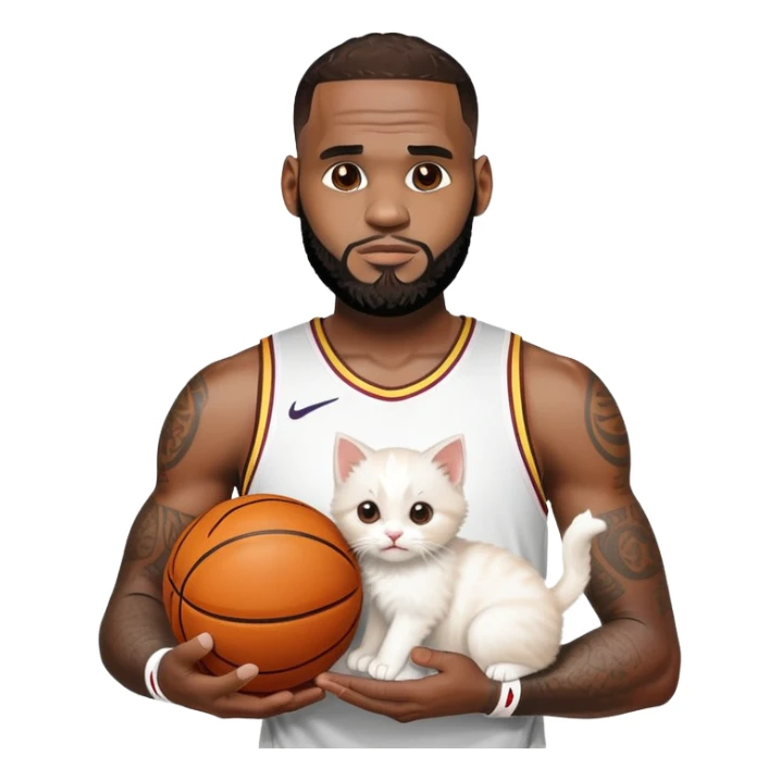 LeBron James handing a kitten and a basketball sticker