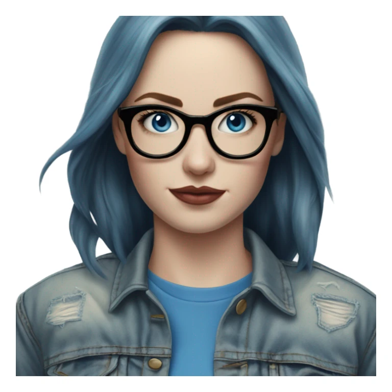 Hyper Realistic pale beautiful tattooed woman with glasses and blue eyes wearing denim jacket sticker