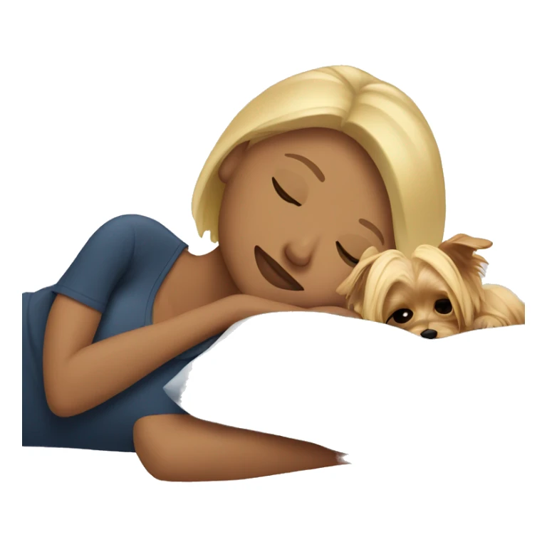 Blonde woman sleeping with Yorkie on bed sticker