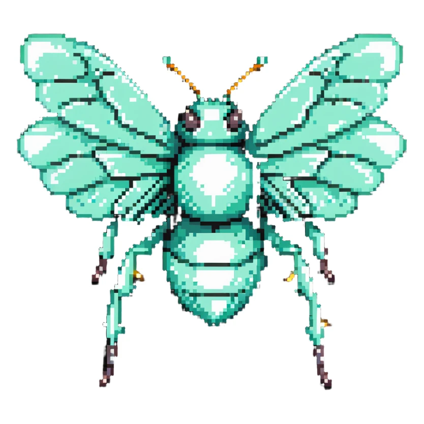 Mint green female bee with diamond wings, sparkly rhinestones, and glittery effects sticker
