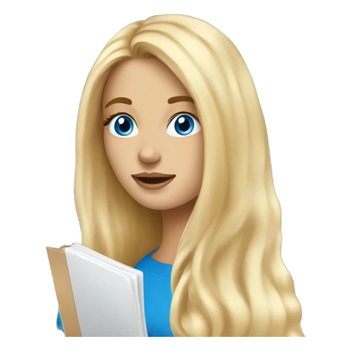 Long blonde hair, blue eyed woman sketching on a notepad  sticker