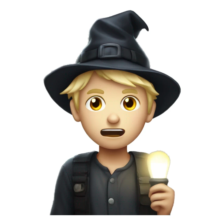 blond boy with hat scared Flashlight in hand spooky halloween sticker