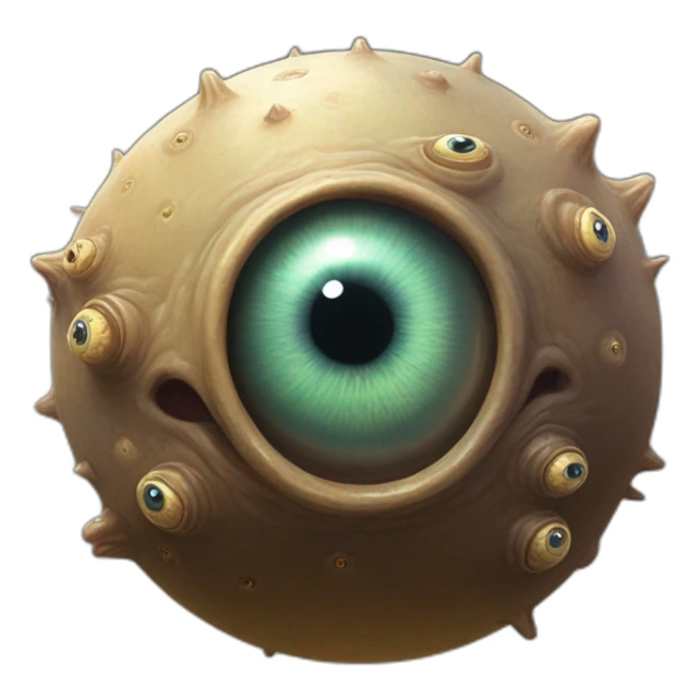 D&D beholder, one bg central eye, 8 small eyes on stocks above it's head, spherical body floating about the ground sticker