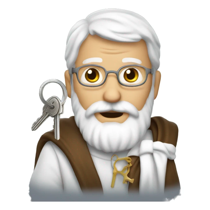 St. Peter with a white curly beard on his face and holding keys in his hands sticker