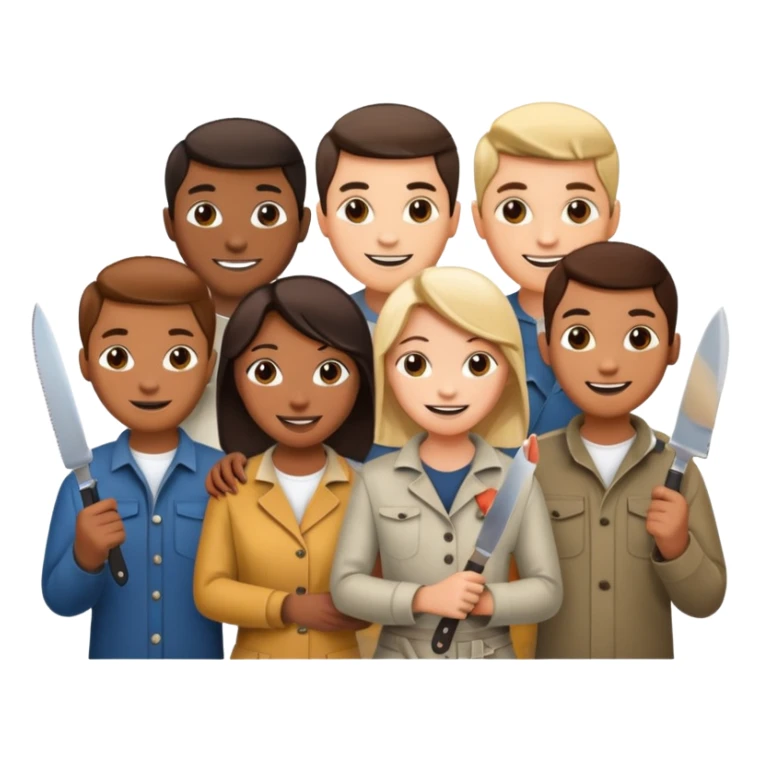 Make a group of friends with another friend holding a knife sticker