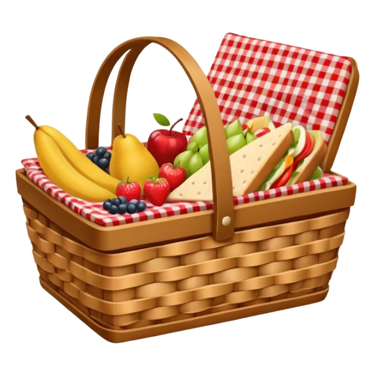 wicker basket with picnic cloth in it sticker