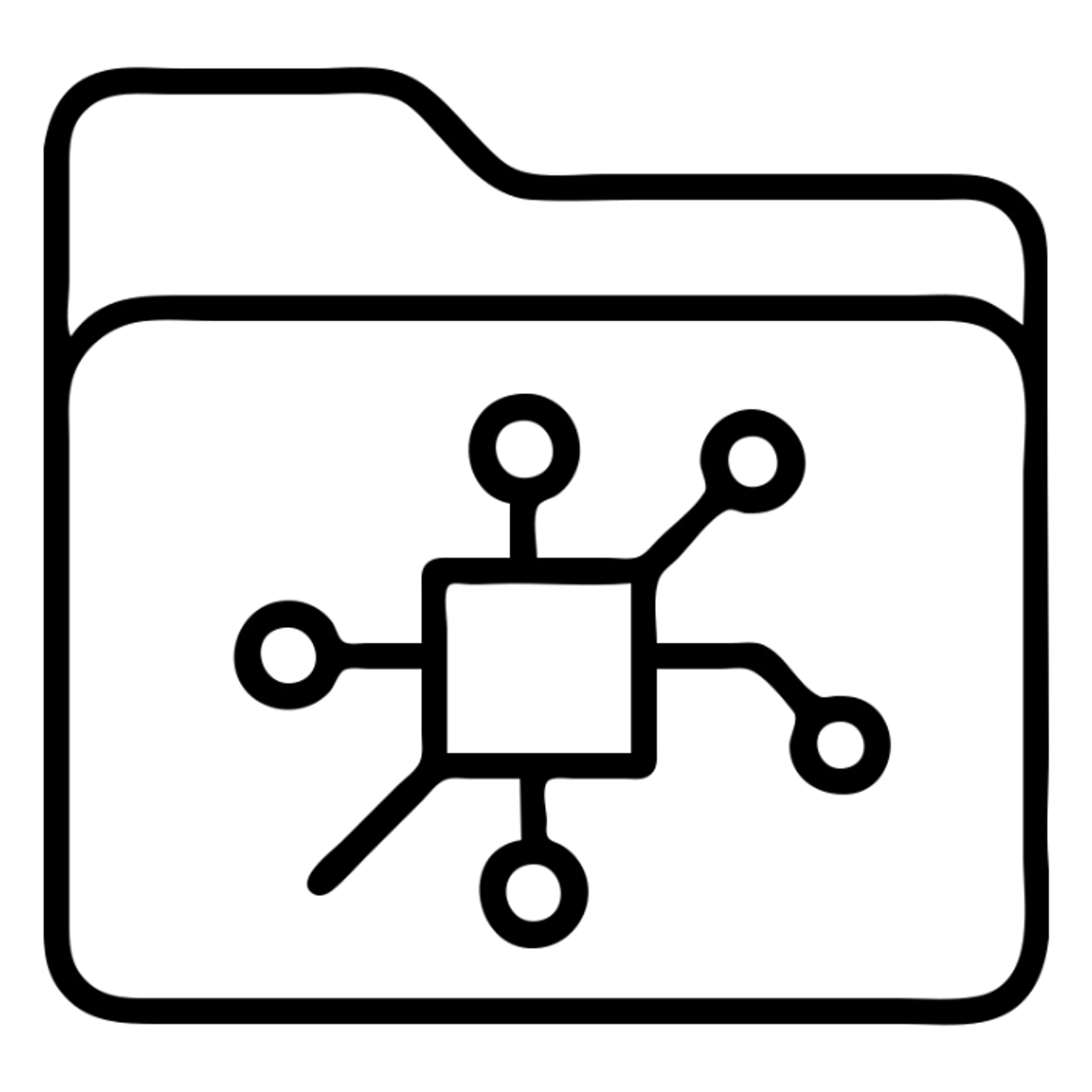 outlined folder icon with electric parts, no fill, clear lines for components sticker