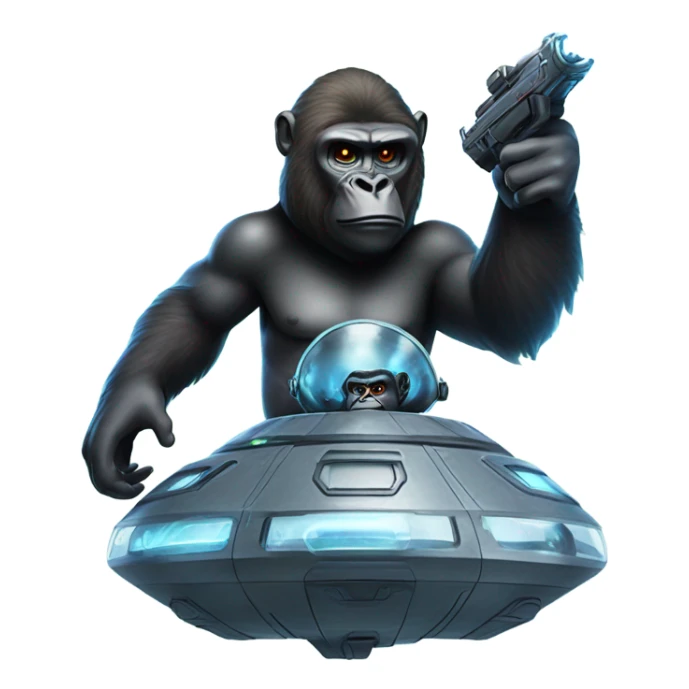 Alilen in a space ship shooting a giant gorilla with double laser shooters  sticker