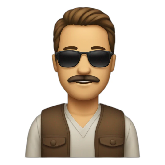 man with brown hear, mustache and beard. he has sunglasses sticker