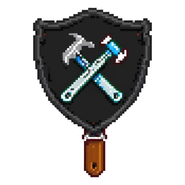 Shield with wrench and ban hammer crossed, classic moderator emblem sticker