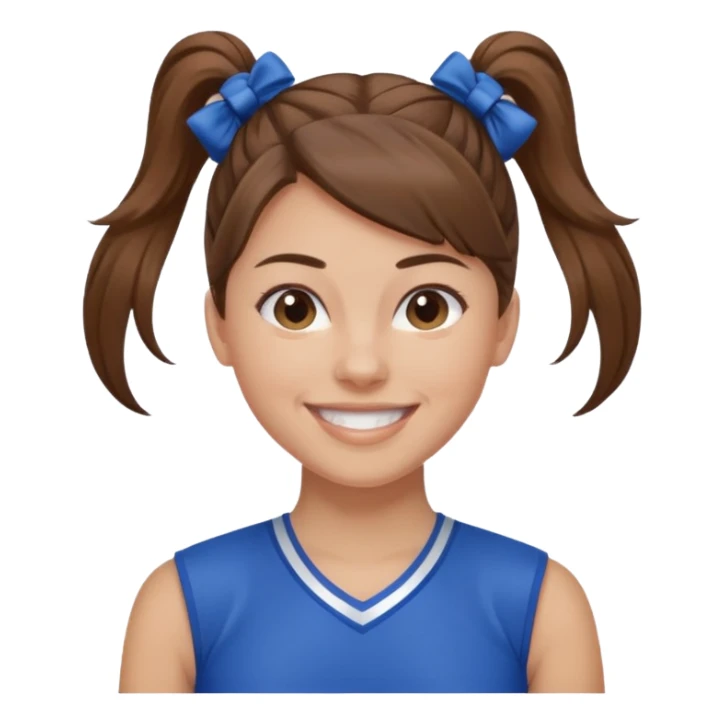 brown hair blue cheerleading shirt no bangs with a high pony tail smiling sticker
