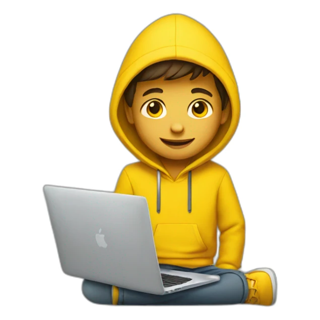A boy with Macbook wearing yellow hoodie sticker