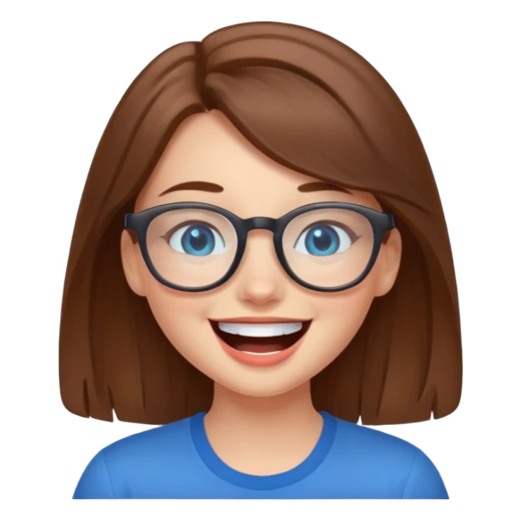 cute brwonhear girl with blue eyes and glasses is laughing sticker