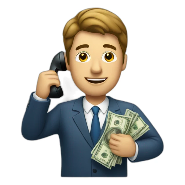 salesman talking with money as a phone sticker