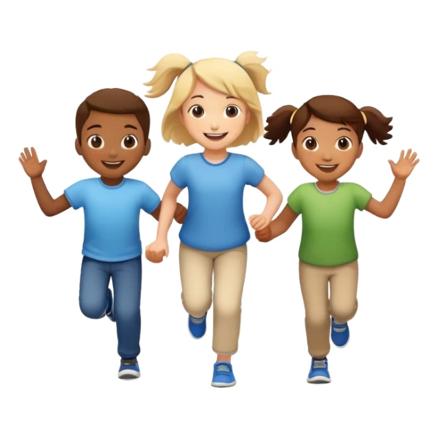group of children hopping together, fun and friendly sticker