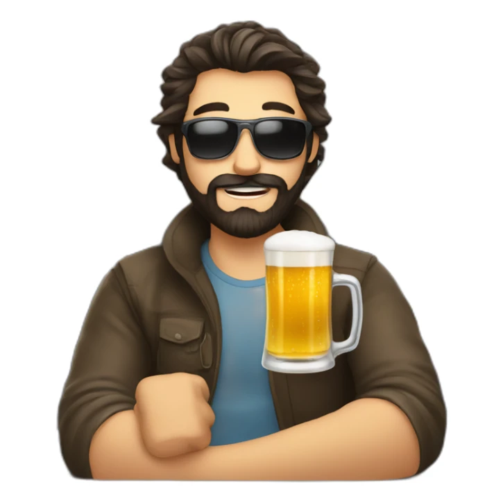 Dark hair beard man drinking beer and riding a plane sticker