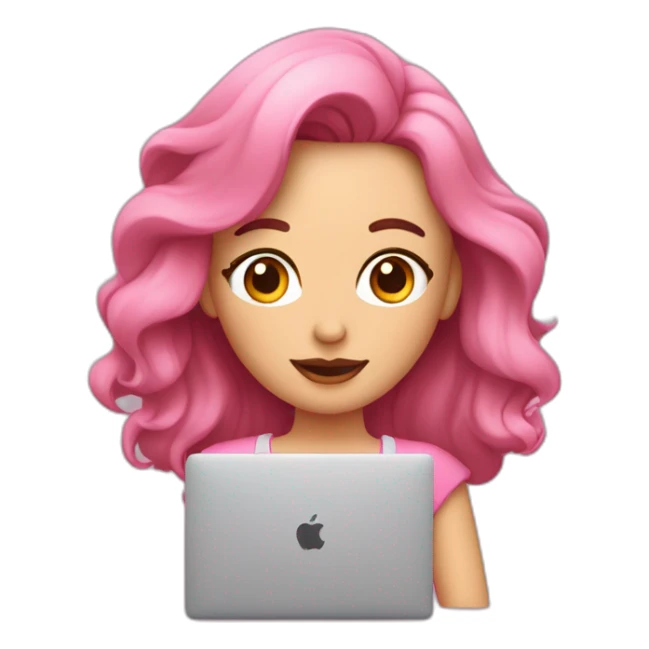 señora con el pelo rosado viendo un curso de uñas en la macbook sticker