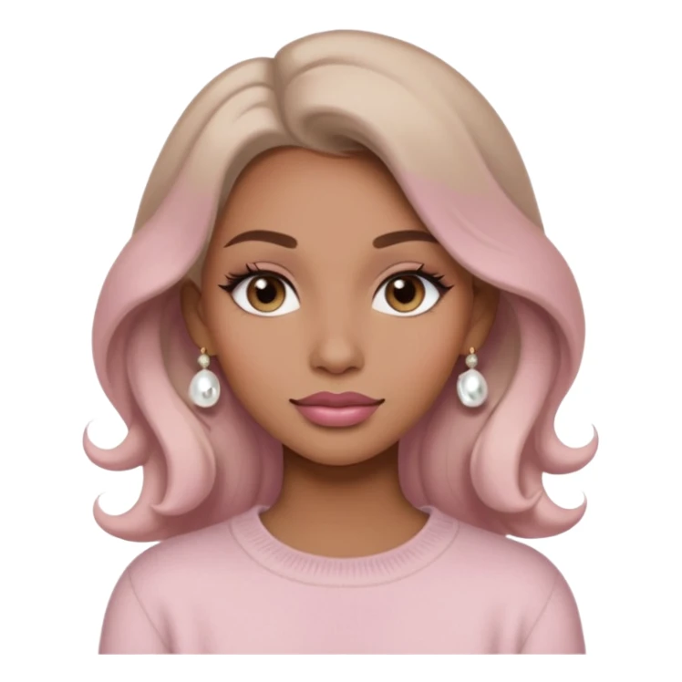 “Emoji girl, soft matte skin, neutral taupe eyeshadow, light rose lips, subtle contour, pearl earrings, loose waves, wearing cream cashmere sweater.” sticker