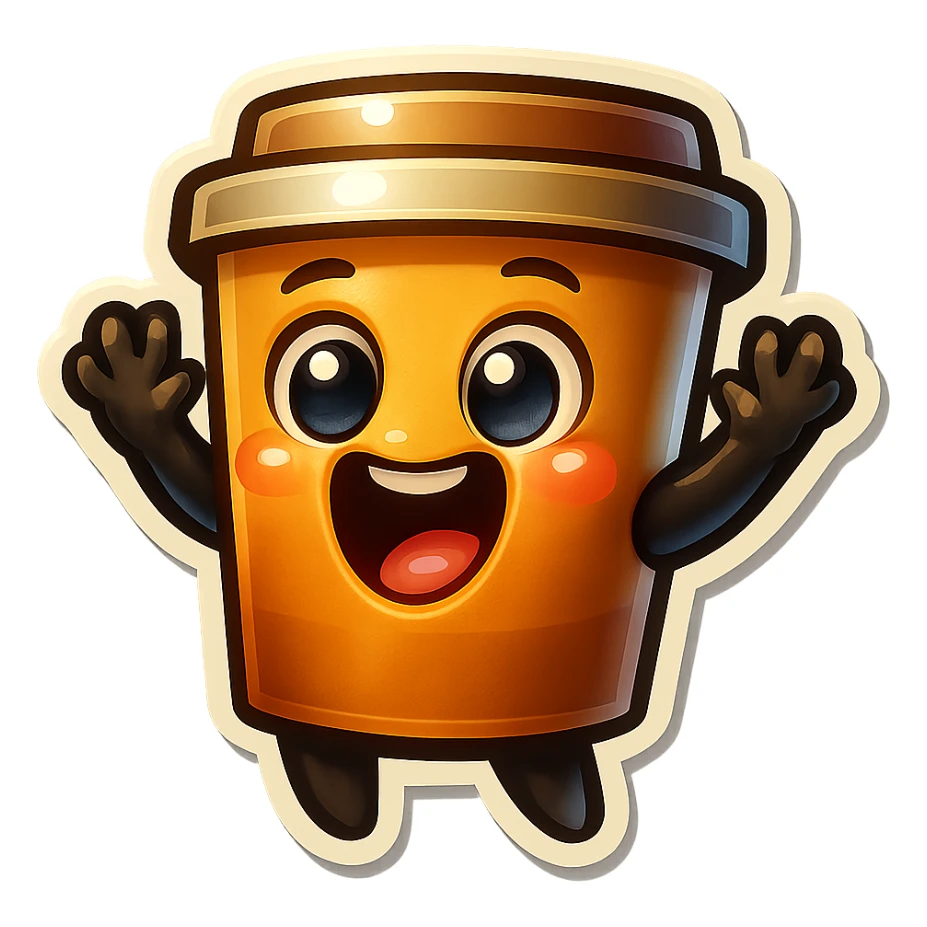 Tall coffee cup, dramatic, laughing, hands up in defense sticker