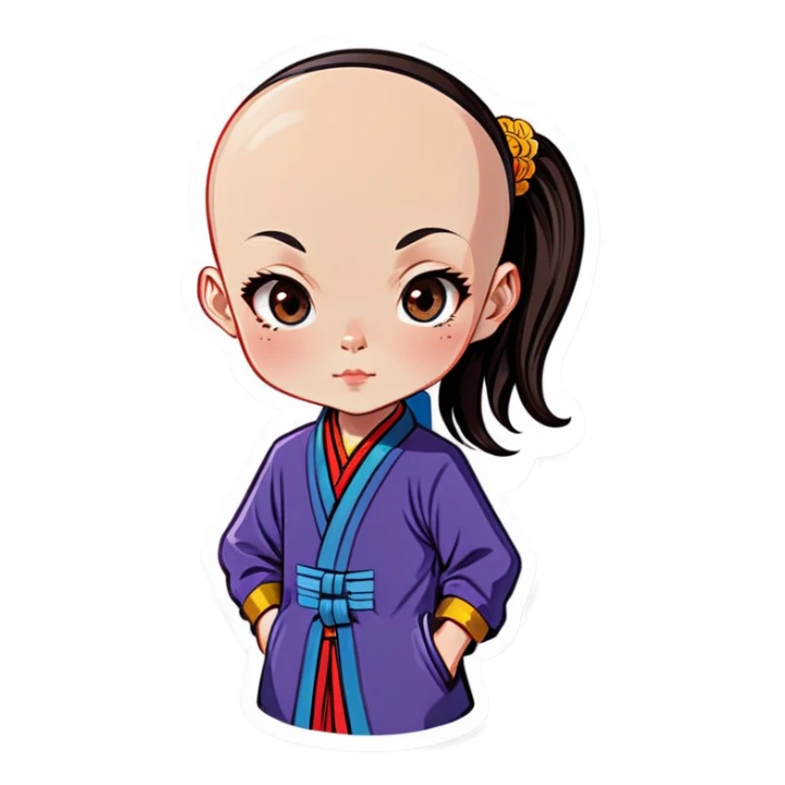 Dark hair Chinese girl bald white boy sticker