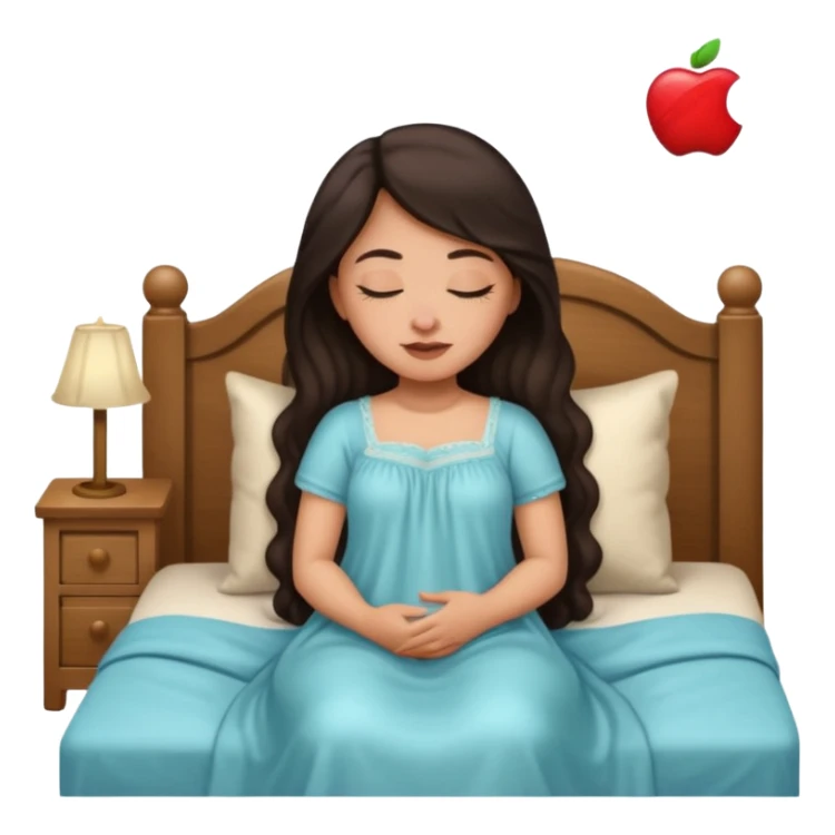 woman sleeping on a bed at night, apple memoji style sticker