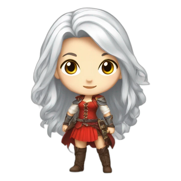 rpg-girl-with-long white-hair and red skirt like chibi sticker