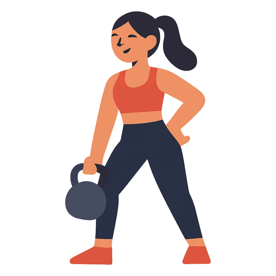 flat design style sport girl with kettlebell sticker